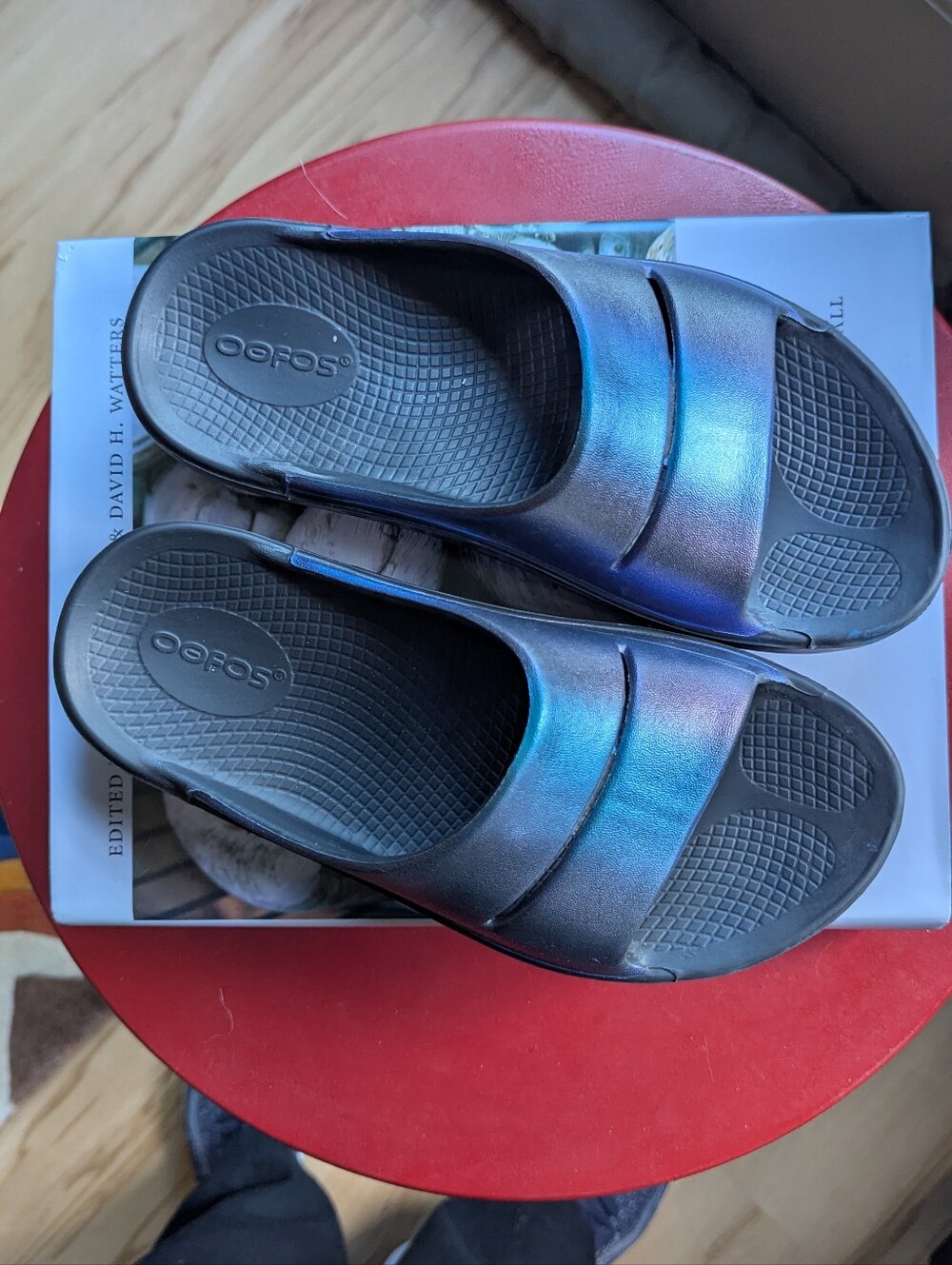 OOFOS Women's Slide Sandal in Iridescent Purple Blue - Picture 8 of 8